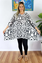 Load image into Gallery viewer, Kaftan Top Black & White Tribal Print. One Size Fits All.