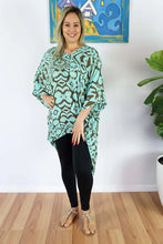 Load image into Gallery viewer, Kaftan Top Mint Tribal Print. One Size Fits All.