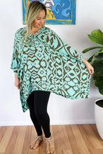 Load image into Gallery viewer, Kaftan Top Mint Tribal Print. One Size Fits All.
