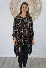 Load image into Gallery viewer, Kaftan Top In Half Moon Black & Tan. One Size Fits All.