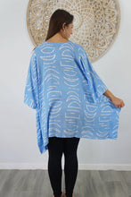 Load image into Gallery viewer, Kaftan Top In Half Moon Sky Blue & White. One Size Fits All.
