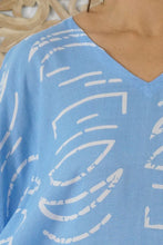 Load image into Gallery viewer, Kaftan Top In Half Moon Sky Blue & White. One Size Fits All.