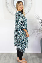 Load image into Gallery viewer, Vibrant Safari Print Aqua Kaftan Top. One Size Fits All.