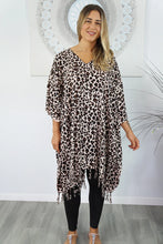 Load image into Gallery viewer, Vibrant Safari Print Brown Kaftan Top. One Size Fits All.