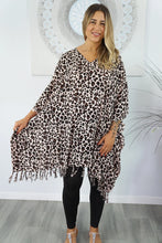 Load image into Gallery viewer, Vibrant Safari Print Brown Kaftan Top. One Size Fits All.