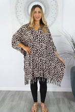 Load image into Gallery viewer, Vibrant Safari Print Brown Kaftan Top.  One Size Fits All.
