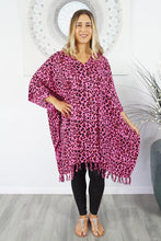 Load image into Gallery viewer, Vibrant Safari Print Pink Kaftan Top.  One Size Fits All.
