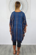 Load image into Gallery viewer, Fabulous Tie Dye Crackle Navy/Tan Kaftan Top. One Size Fits All.