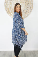 Load image into Gallery viewer, Kaftan Top in Fan Navy & White. One Size Fits All.