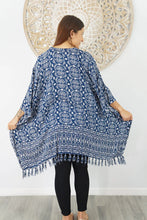Load image into Gallery viewer, Kaftan Top in Fan Navy & White. One Size Fits All.