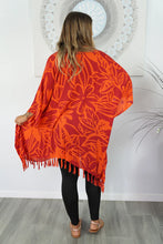 Load image into Gallery viewer, Vibrant Orange Rarotonga Floral Print Kaftan Top. One size fits all.
