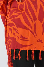 Load image into Gallery viewer, Vibrant Orange Rarotonga Floral Print Kaftan Top. One size fits all.