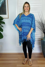 Load image into Gallery viewer, Vibrant Aqua Africa Print Kaftan Top. One Size Fits All.