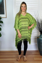 Load image into Gallery viewer, Vibrant Lime Green Africa Print Kaftan Top. One Size Fits All.
