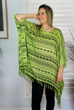Load image into Gallery viewer, Vibrant Lime Green Africa Print Kaftan Top. One Size Fits All.