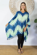 Load image into Gallery viewer, Tie Dye Culture Kaftan Top. Blue & Lime. One Size Fits All.