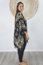 Load image into Gallery viewer, Kaftan Top Ganesha Black & Mustard. One Size Fits All.
