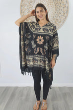 Load image into Gallery viewer, Kaftan Top Ganesha Black & Mustard. One Size Fits All.