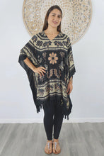 Load image into Gallery viewer, Kaftan Top Ganesha Black & Mustard. One Size Fits All.