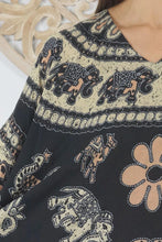 Load image into Gallery viewer, Kaftan Top Ganesha Black & Mustard. One Size Fits All.
