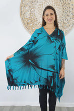 Load image into Gallery viewer, Sundrenched Outline Aqua Kaftan Top.  One Size Fits All.