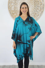 Load image into Gallery viewer, Sundrenched Outline Aqua Kaftan Top.  One Size Fits All.