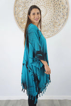 Load image into Gallery viewer, Sundrenched Outline Aqua Kaftan Top.  One Size Fits All.
