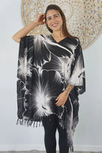 Load image into Gallery viewer, Sundrenched Outline Black & White Kaftan Top.  One Size Fits All.