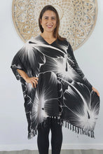 Load image into Gallery viewer, Sundrenched Outline Black & White Kaftan Top.  One Size Fits All.