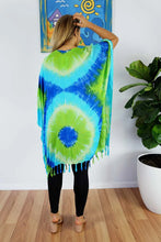 Load image into Gallery viewer, Vibrant Aqua/Green Tye Dye Kaftan Top. One Size Fits All.