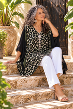 Load image into Gallery viewer, Kaftan Top Black & Dark Green Leopard Print - One Size Fits All.
