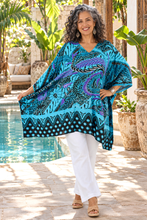 Load image into Gallery viewer, Kaftan Top Retro Batik Turquoise - One Size Fits All