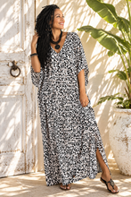 Load image into Gallery viewer, Sundrenched Safari Black Long Kaftan Dress. One Size Fits All.