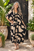 Load image into Gallery viewer, Sundrenched Bermuda Abstract Geo Black & Beige Long Kaftan Dress - One Size Fits All. (Copy)