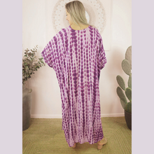 Load image into Gallery viewer, Sundrenched Crackle Purple Long Kaftan Dress. One Size Fits All.