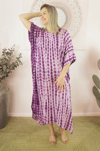 Load image into Gallery viewer, Sundrenched Crackle Purple Long Kaftan Dress. One Size Fits All.