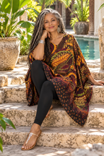 Load image into Gallery viewer, Kaftan Top Retro Batik Maroon & Orange - One Size Fits All.
