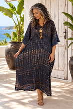 Load image into Gallery viewer, Sundrenched Midnight Crackle Long Kaftan Dress - One Size Fits All.