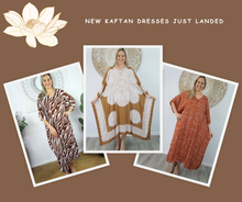 Load image into Gallery viewer, Sundrenched Long Kaftan Dress Terracotta Half Moon. One Size Fits All.