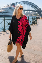 Load image into Gallery viewer, Vibrant Palm Frond Kaftan Top | Pink & Black | One Size Fits All