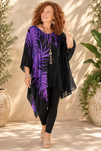 Load image into Gallery viewer, Vibrant Palm Frond Purple Kaftan Top | One Size Fits All