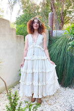 Load image into Gallery viewer, Ruby Street Australia Plunge Neck Tiered Calico Cotton Ruffle Maxi Dress

