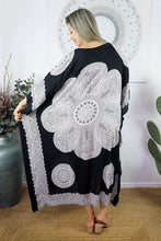 Load image into Gallery viewer, Sundrenched Crown Mandala Black & White Long Kaftan Dress With Bling. One Size Fits All.