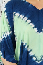 Load image into Gallery viewer, Sundrenched Culture Tie Dye lime & blue long kaftan. One Size Fits All.