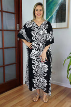 Load image into Gallery viewer, Sundrenched Florida Black & White Long Kaftan Dress. One size fits all.