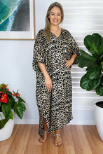 Load image into Gallery viewer, Sundrenched Leopard Black &amp; Gold Long Kaftan Dress.  One size fits all.

