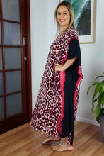 Load image into Gallery viewer, Sundrenched Leopard Red Long Kaftan Dress. One Size Fits All.