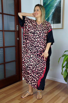 plus size red leopard long kaftan