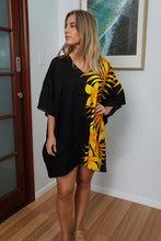 Load image into Gallery viewer, Vibrant Palm Frond gold/yellow kaftan top. One size fits all.