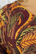 Load image into Gallery viewer, Retro Batik print mixed colours of maroon & orange kaftan top. One size fits all.